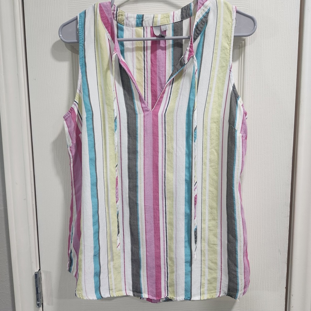 KUT From The Kloth Top Small Striped Sleeveless Split Neck Lyocell Blouse - Picture 2 of 8